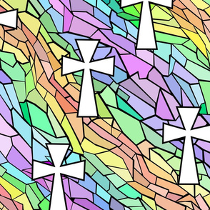 stained glass rainbow pastel with crosses