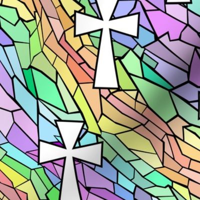 stained glass rainbow pastel with crosses 18
