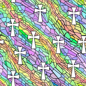 stained glass rainbow pastel with crosses 8