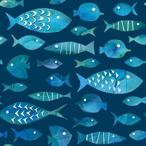 Watercolor Fish - Medium - Dark Blue Background