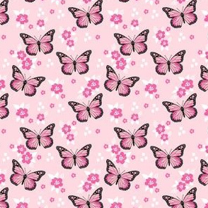 SMALL butterfly fabric // monarch butterflies spring florals design andrea lauren fabric - pink
