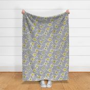 Retro Midcentury Flowers - Grey Yellow 