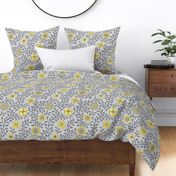 Retro Midcentury Flowers - Grey Yellow 