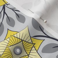 Retro Midcentury Flowers - Grey Yellow 