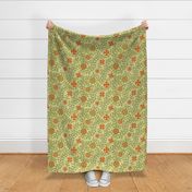 Retro Midcentury Flowers - Green Orange  