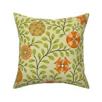 Retro Midcentury Flowers - Green Orange  