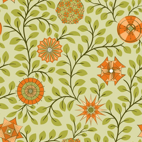 Retro Midcentury Flowers - Green Orange  