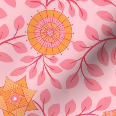 Retro Midcentury Flowers - Pink Orange 