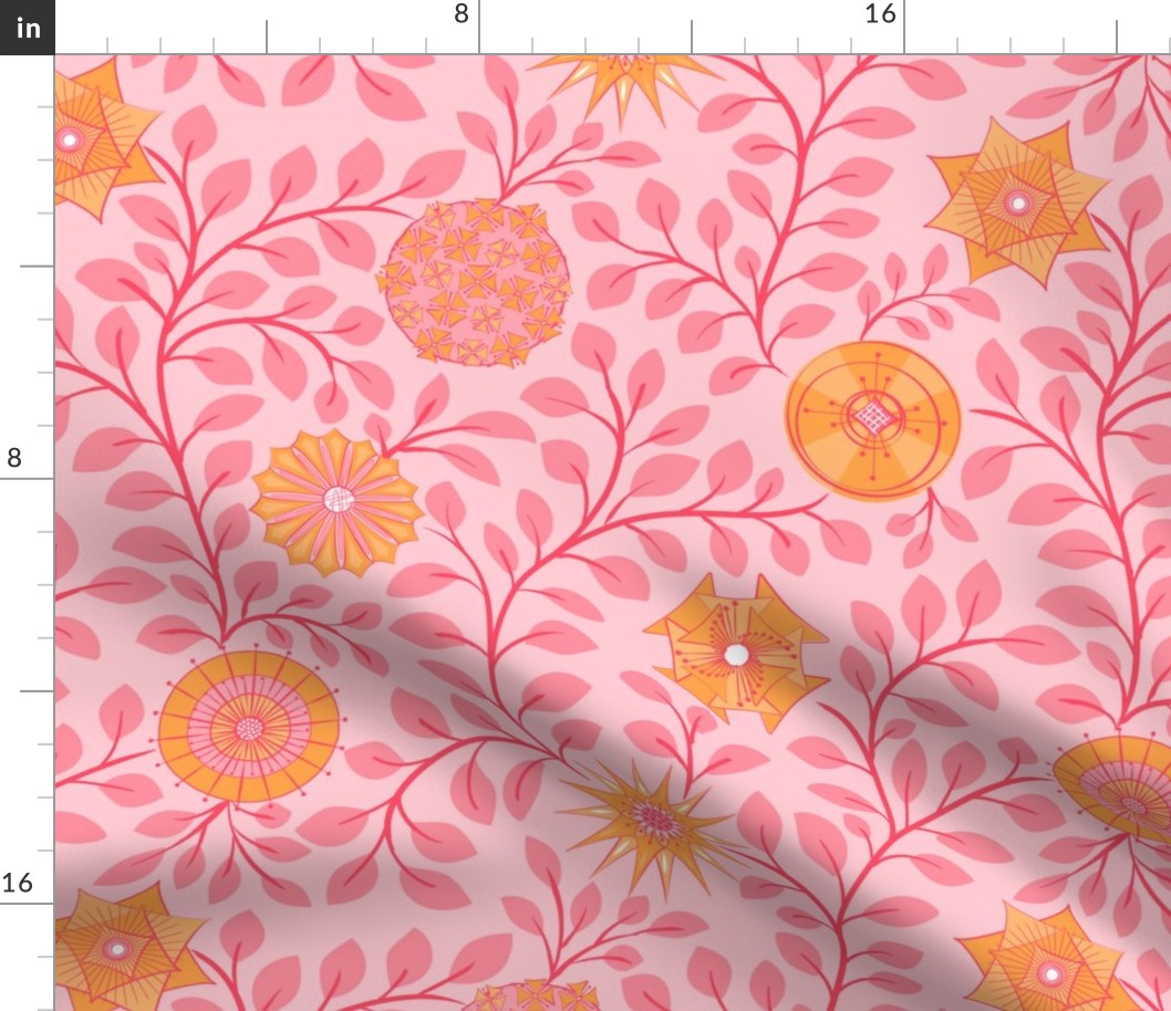 Retro Midcentury Flowers - Pink Orange 