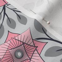 Retro Midcentury Flowers - Grey Pink 