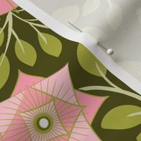 Retro Midcentury Flowers - Green Pink 