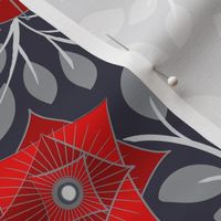 Retro Midcentury Flowers - Grey Red