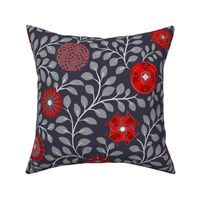 Retro Midcentury Flowers - Grey Red