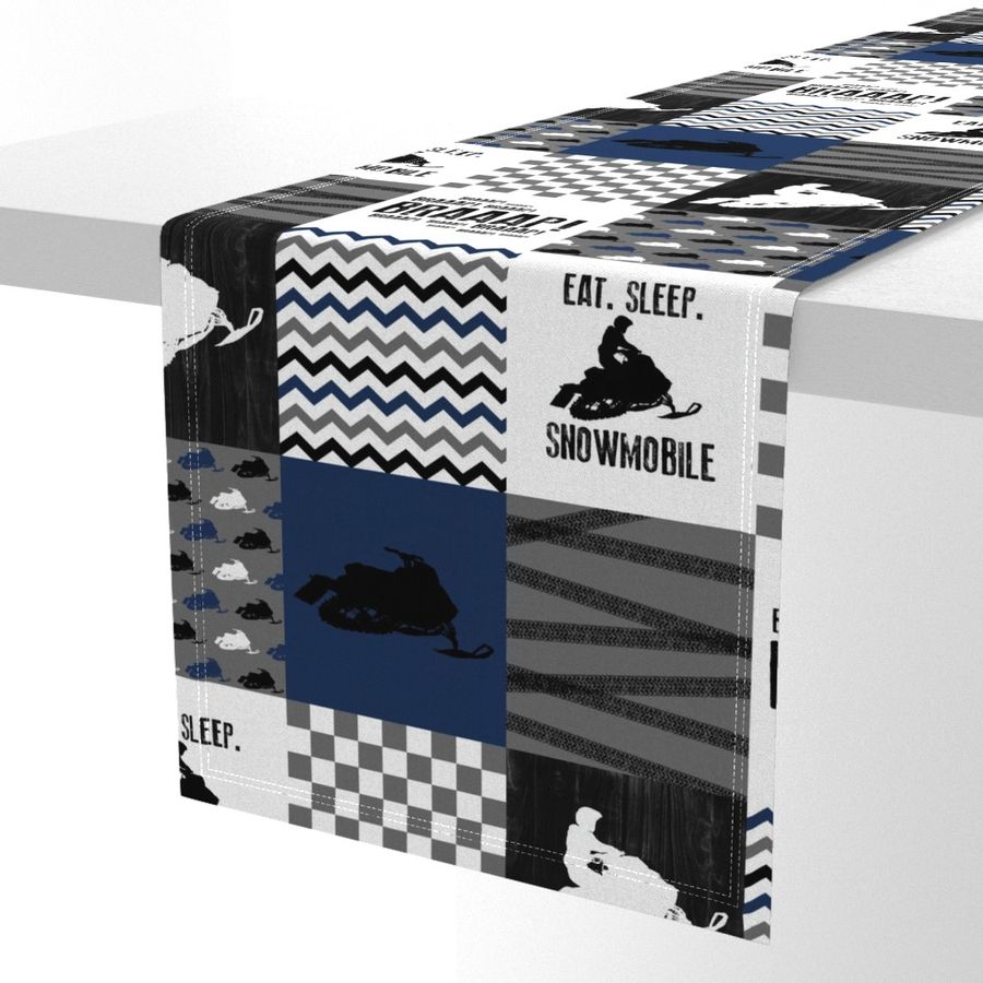 Eat Sleep Snowmobile//Navy - Wholecloth Cheater Quilt