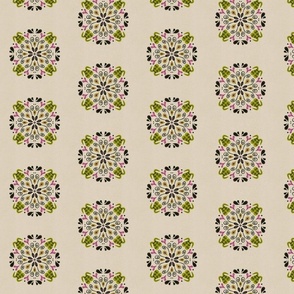 Paisley Mandalas -Pink, Green, Black on Cream