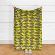 cute Kawaii lemon lime with wink eyes, yellow on gray background