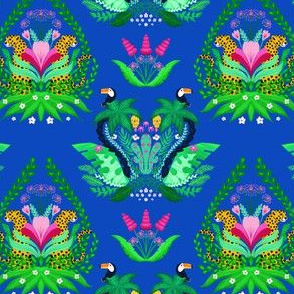 Tropical Jungle Damask Royal Blue - Small