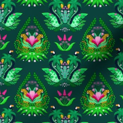 Cheetahs and Toucan Jungle Damask Teal - Small