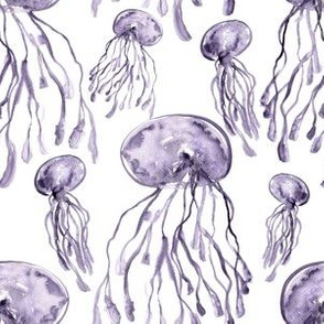 amethyst jellyfish hand-painted jewel watercolor print