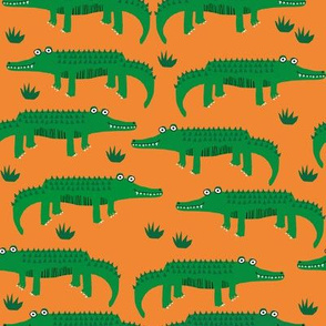 alligator fabric - green and orange