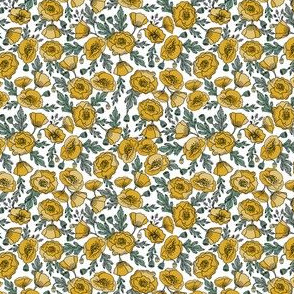 SMALL poppies floral fabric - poppy flower, spring floral fabric, autumn floral fabric, baby fabric, nursery fabric, poppies nursery, baby girl bedding - yellow