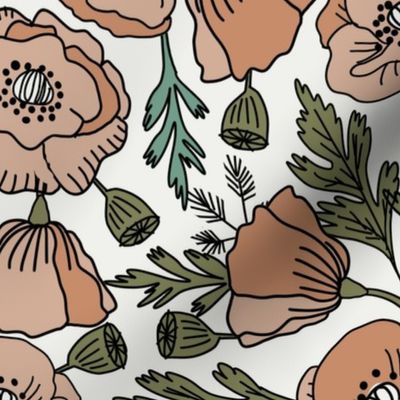 JUMBO LARGE PRINT poppies floral fabric - poppy flower, spring floral fabric, autumn floral fabric, baby fabric, nursery fabric, poppies nursery, baby girl bedding - neutral