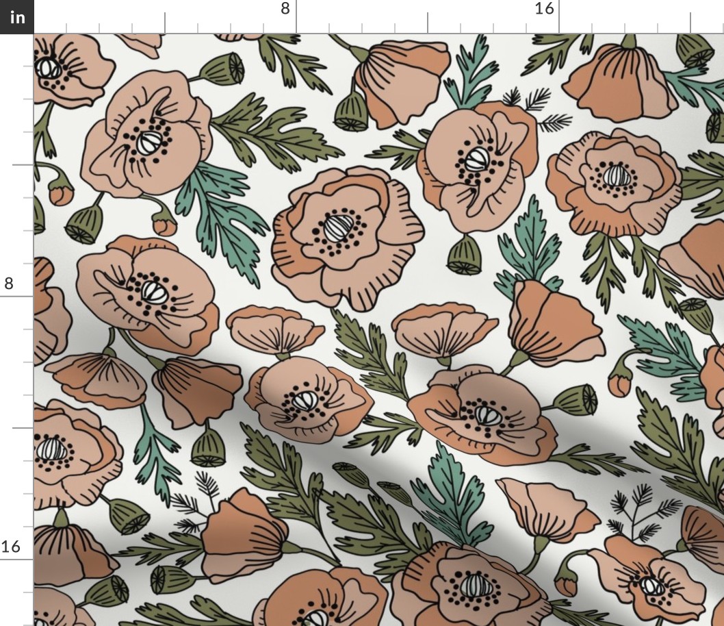 JUMBO LARGE PRINT poppies floral fabric - poppy flower, spring floral fabric, autumn floral fabric, baby fabric, nursery fabric, poppies nursery, baby girl bedding - neutral