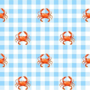 Watercolor Crabs on Light Blue Gingham