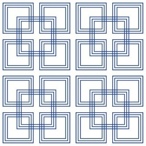 Geometric Nautical Navy Blue and White Intertwining Squares by Anna See