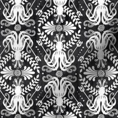 Mythos - Nautical Octopus Damask Charcoal Black Regular Scale