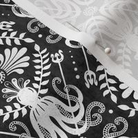 Mythos - Nautical Octopus Damask Charcoal Black Regular Scale