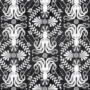 Mythos - Nautical Octopus Damask Charcoal Black Regular Scale