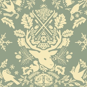 Winter Damask-green and cream