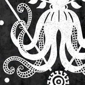 Mythos - Nautical Octopus Damask Charcoal Black Jumbo Scale