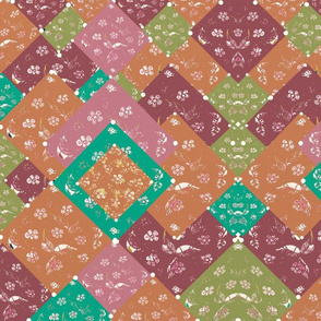 Bohemian Mid-Century Modern  Vintage layered Scrap Fabric Block Print  Oriental Patchwork 6