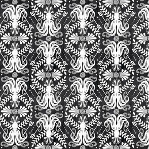 Mythos - Nautical Octopus Damask Charcoal Black Small Scale