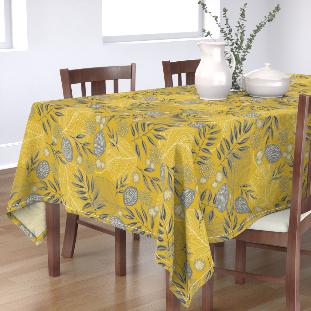 Grey mustard woodland Rectangular Tablecloth | Spoonflower