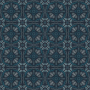 Tile Inspired Mandala Pattern - Dark Blue and Teal