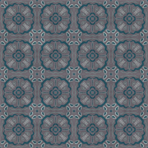 Tile Inspired Mandala Pattern - Teal, Dark Blue and Muted Purple
