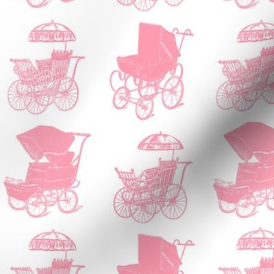  Antique Baby Carriages in Pink with a White Background (Regular Scale)