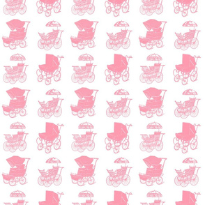  Antique Baby Carriages in Pink with a White Background (Regular Scale)