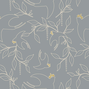 Crowned Swallows - Lined  Cream on Gray  Wallpaper