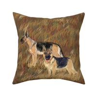 Two German Shepherd Dogs in a Brown Field for Pillow