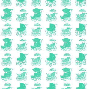  Antique Baby Carriages in Teal Green with a White Background (Regular Scale)