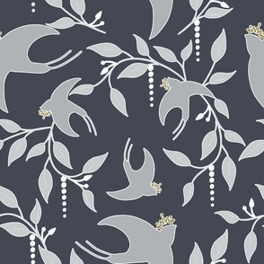 Crowned Swallows - Gray/White on Charcoal  Wallpaper