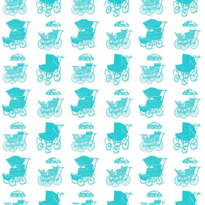 Antique Baby Carriages in Ocean Blue with a White Background (Regular Scale)