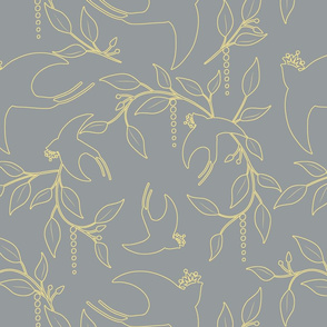 Crowned Swallows - Lined  Yellow on Gray  Wallpaper