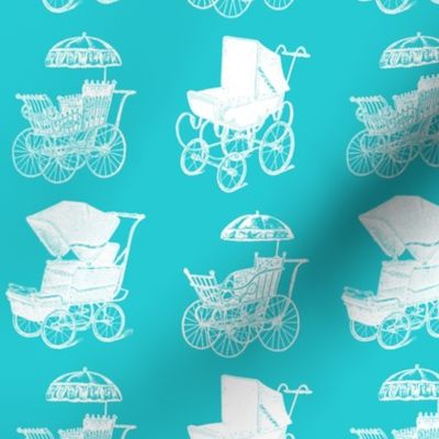  Antique Baby Carriages in White with an Ocean Blue Background (Regular Scale)