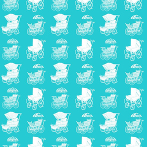  Antique Baby Carriages in White with an Ocean Blue Background (Regular Scale)