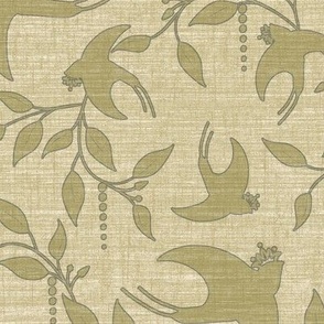 Crowned Swallows - Gold on Gold Linen Grasscloth Wallpaper 